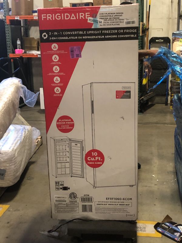 Photo 1 of Frigidaire 10 Cu. Ft. Upright Convertible Fridge/Freezer, Reversible Door, Removable Glass Shelves, Adjustable Controls, Platinum Finish