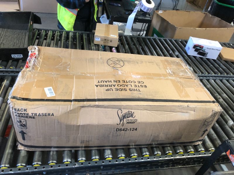 Photo 1 of Signature Design by Ashley Robbinsdale Farmhouse Upholstered Barstool, Set of 2, X-Back, Nailhead Trim, Wood, 24.75" H, White & Light Gray