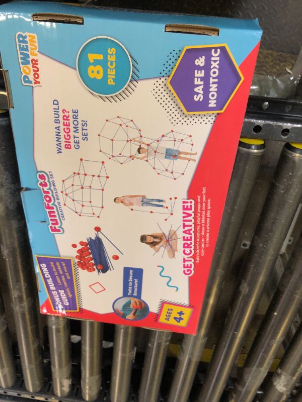 Photo 1 of Power Your Fun Fun Forts Kids Tent - 81 Pack Fort Building STEM Toys Kit, Construction Toys Play Tent Indoor and Outdoor Playhouse for Kids with 53 Rods and 28 Spheres (Red, Blue)