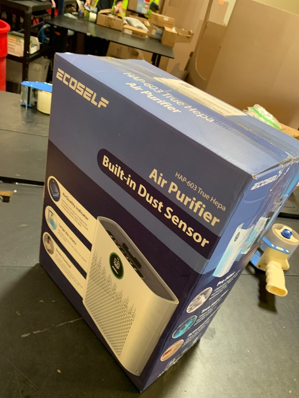 Photo 1 of ECOSELF Smart Air Purifier for Home Large Rooms, with WiFi Control, Covers Up to 2400 Ft², Smart Mode, AQI Display, 22dB Sleep Mode & Aromatherapy, HAP603WF, White