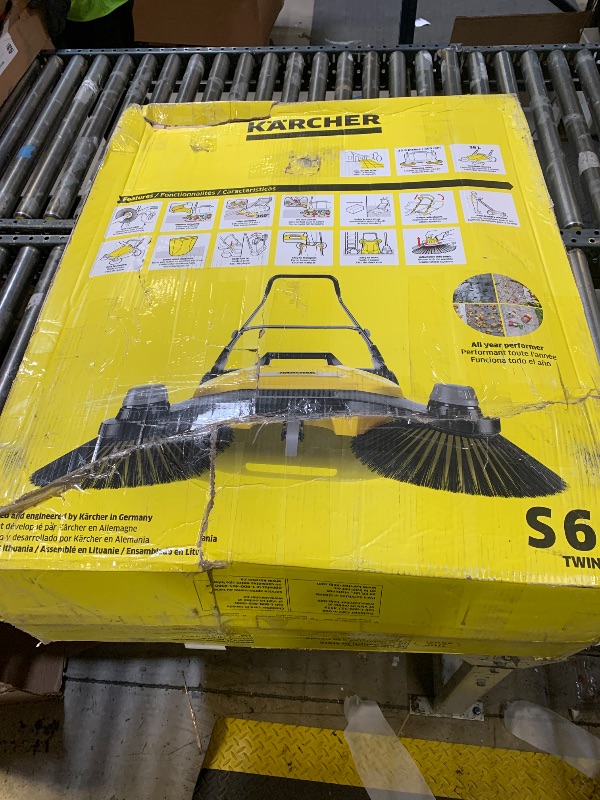 Photo 1 of Kärcher Walk-Behind Outdoor Push Sweeper S 6 Twin for Workshops, Warehouses or Garages - 6X Faster Than a Push Broom, 10 Gallon Capacity, 33.9" Sweeping Width