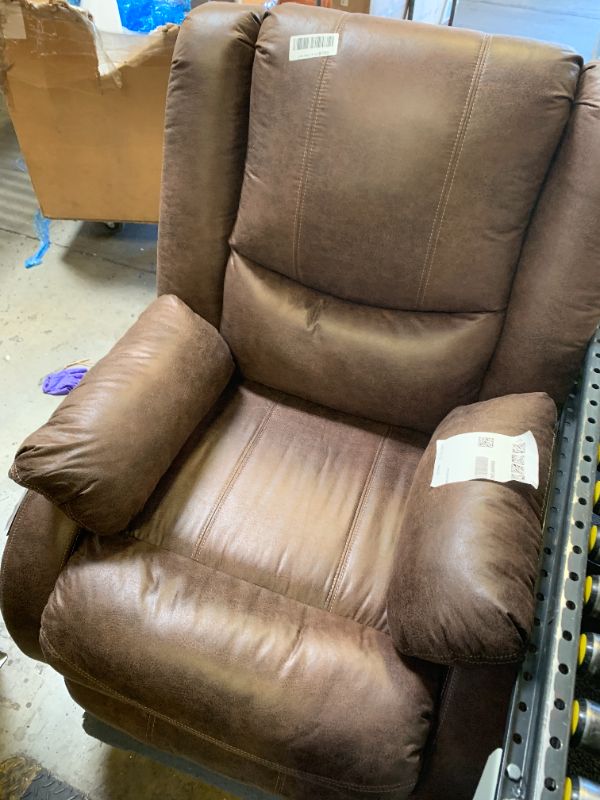 Photo 1 of Signature Design by Ashley Bladewood Faux Leather Pebble Manual Zero Wall Recliner, Brown