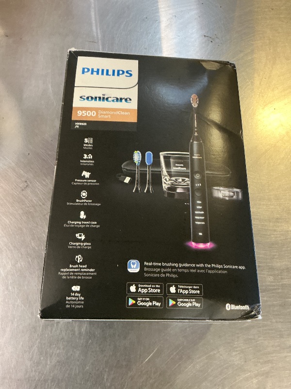 Photo 1 of Philips Sonicare DiamondClean Smart 9500 Electric Toothbrush, Sonic Toothbrush with App, Pressure Sensor, Brush Head Detection, 5 Brushing Modes and 3 Intensity Levels, Black, Model HX9923/11