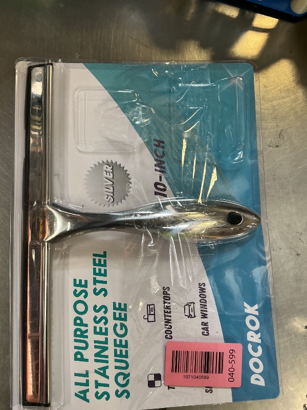 Photo 1 of All-Purpose Stainless Steel Shower Squeegee for Shower Glass Door with 2 Adhesive Hooks, Bathroom Cleaner Tool Household Window Mirror Squeegee , Cleaning Tile Wall, Car, 10 Inch Silver