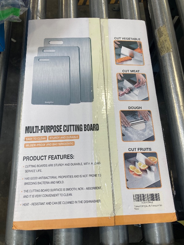 Photo 1 of Titanium Cutting Boards Set of 3, 100% Pure Titanium Kitchen Cutting Board, Double-Sided Non-Toxic Cutting Board, Ideal for Slicing and Dicing Meats, Features Handle, Dishwasher Safe