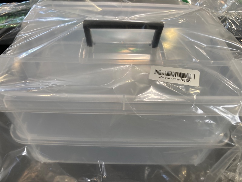 Photo 1 of JUXYES 2-Tiers Stack Carry Storage Box With Handle, Transparent Stackable Storage Bin With Handle Lid Latching Storage Container for School & Office Supplies