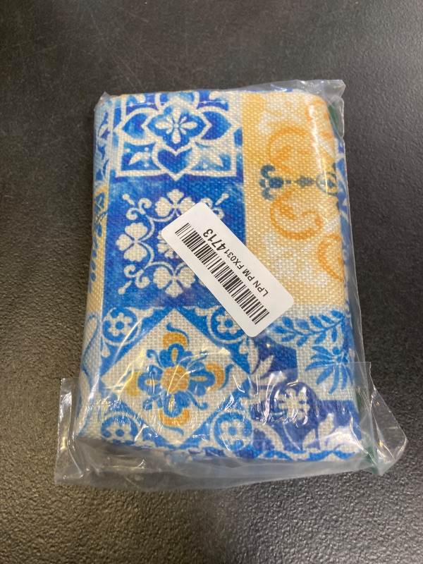 Photo 1 of Croar Moroccan Blue Mosaic Tile Dining Table Runner, Vintage Amalfi Coast Azulejo Mandala Burlap Kitchen Decoration, Spanish Ethnic Mediterranean Indoor Outdoor Home Decor Party Supply 13 x 72 Inches