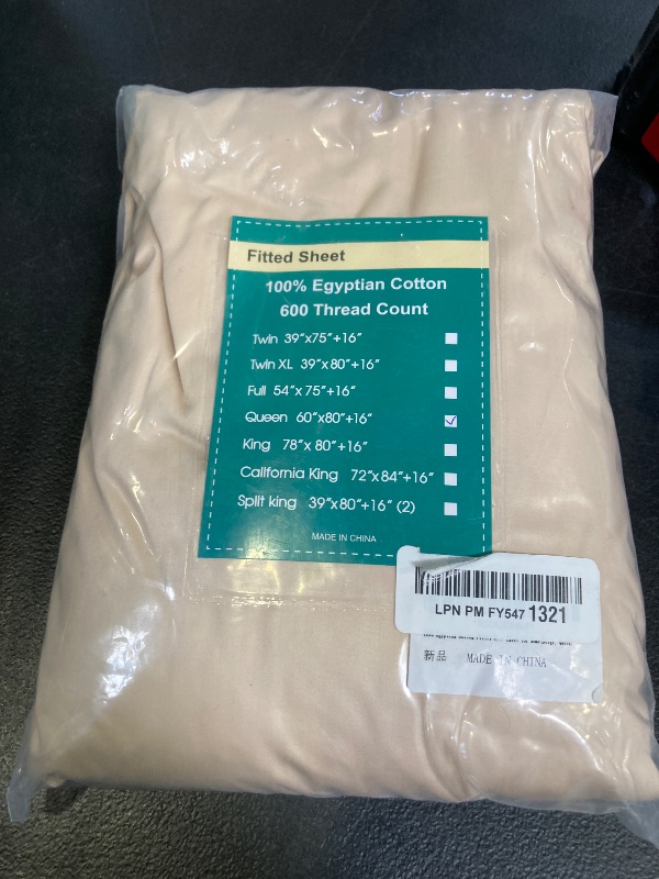 Photo 1 of 100% Egyptian Cotton Fitted Sheet Queen Size, 600 Thread Count, Single Fitted Sheet Only,8”-16" Deep Pocket Sheet, Soft & Elastic Sateen Weave Bottom Sheet for Home(Beige, Queen)