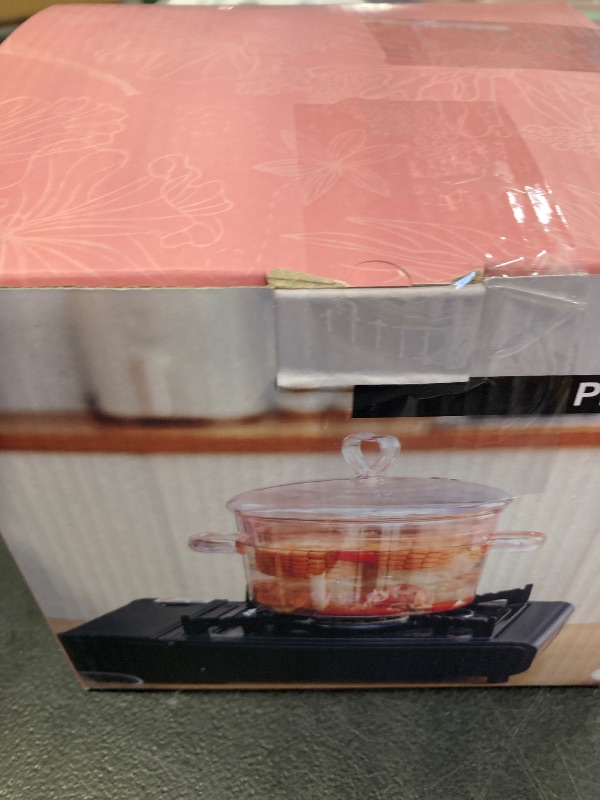 Photo 1 of 2L Pink Glass Simmer Pot, 2000ml/2.2Qt/68oz, Glass Pots for Cooking on Stove,Heart-shaped Lid,Heat Resistant,Oven Gas Electric Stove Dishwasher Safe for Potpourri Pasta Soups