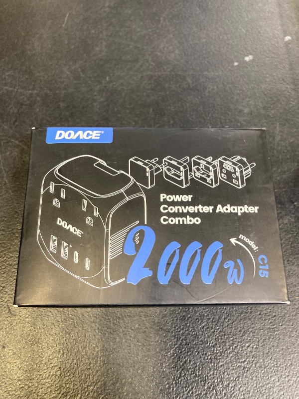 View 2 of 2000W Voltage Converter US to Europe for Hair Dryer - DOACE 220V to 110V Converter for European Travel, Power Converter Adapter Combo with 2 PD/QC Chargers & UK/AU/US/IT/European Travel Plug Adapters
