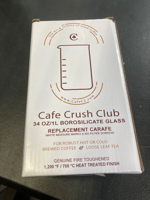 Photo 1 of French Press Replacement Glass by Cafe Crush Club - Fire Hardened Borosilicate Beaker - 34 Ounce | 1 Liter Size with White Measures
