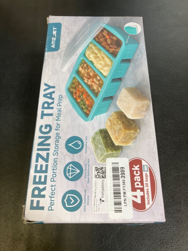 Photo 1 of 4-Pack Silicone Freezer Trays with Lid & 20 Bags - Multi-Size 1-Cup & 2-Cup Portions, Food-Grade Silicone Freezer Molds for Soup & Meal Prep - Freezer Storage Containers, Oven & Dishwasher Safe - Blue