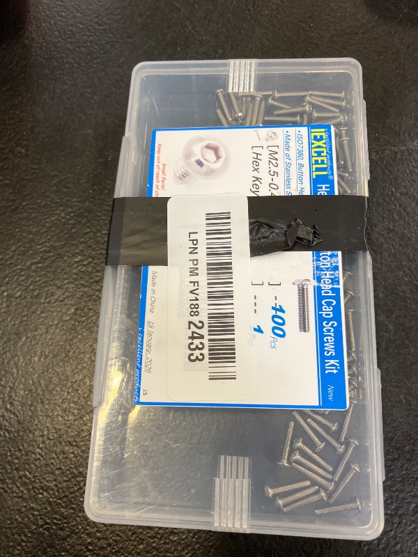 Photo 1 of iexcell 100 Pcs M2.5 x 12mm Thread Pitch 0.45 mm Stainless Steel 304 Hex Socket Button Head Cap Screws Bolts Kit