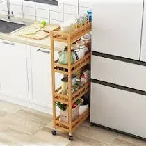Photo 1 of Vivihomety Utility Slim Storage Cart with Wheels, 4 Tier Small Rolling Cart with Wood Top, Metal Kitchen Bathroom Laundry Room Organization Trolley with Handle for Narrow Space – Black