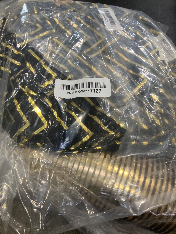 Photo 1 of 350 Pieces Black and Gold Plastic Plates with Disposable Silverware, Include 50 Dinner Plates 9”, 50 Dessert Plates 6.3”, 50 Black Cups 9 OZ, 50 Pre Rolled Napkins for Wedding Party Graduation