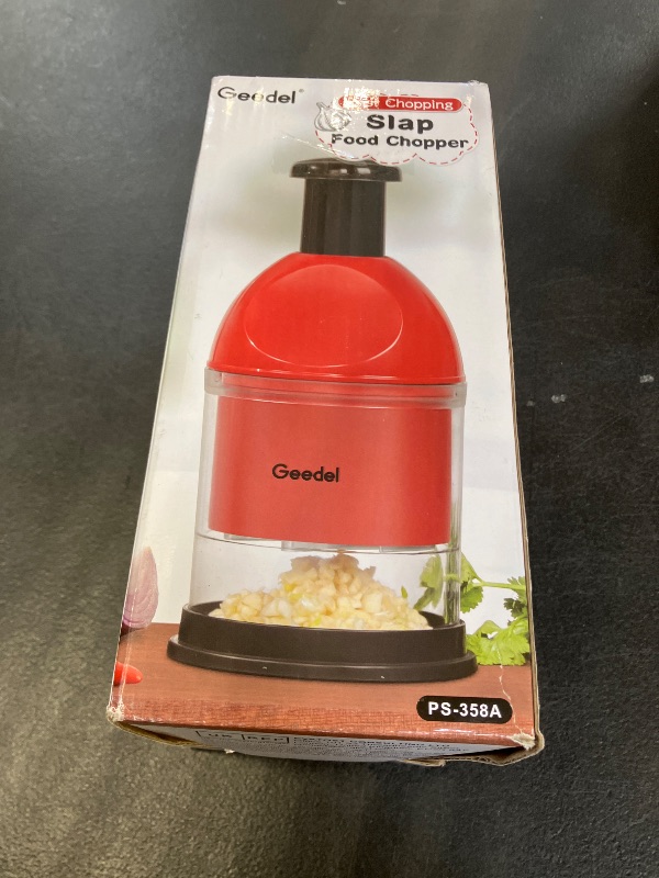 Photo 1 of Geedel Food Chopper, Easy to Clean Manual Hand Vegetable Chopper, Dishwasher Safe Slap Onion Cutter for Veggies Onions Garlic Nuts Salads Red