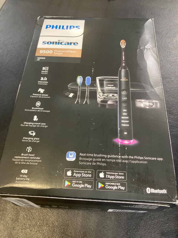 Photo 1 of Philips Sonicare DiamondClean Smart 9500 Electric Toothbrush - Sonic Toothbrush with App, Pressure Sensor, 15 Brushing Settings, Replacement Reminder, USB Charging Travel Case, Black, Model HX9923/11