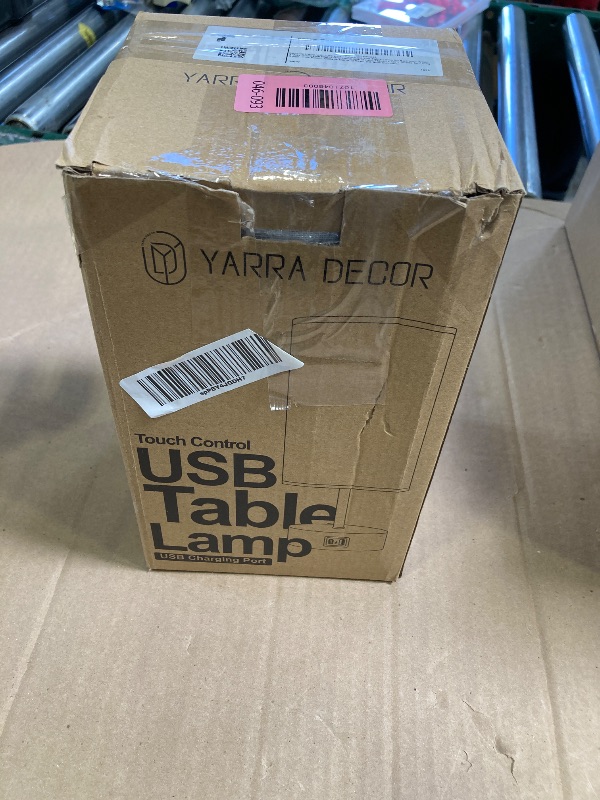 Photo 1 of Yarra-Decor Bedside Table Lamp with USB Port - Touch Control for Bedroom Wood 3 Way Dimmable Nightstand Lamp with Round Flaxen Fabric Shade for Living Room, Dorm, Home Office (LED Bulb Included)