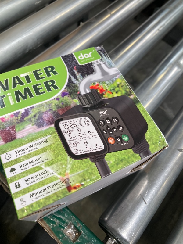 Photo 1 of 2 Zone Sprinkler Timer for Garden Hose, 8 Programmable Hose Water Timer with Auto Rain Delay, 3.3“ Large LCD Display Digital Irrigation System for Plant, Yard, Lawns, Outdoor