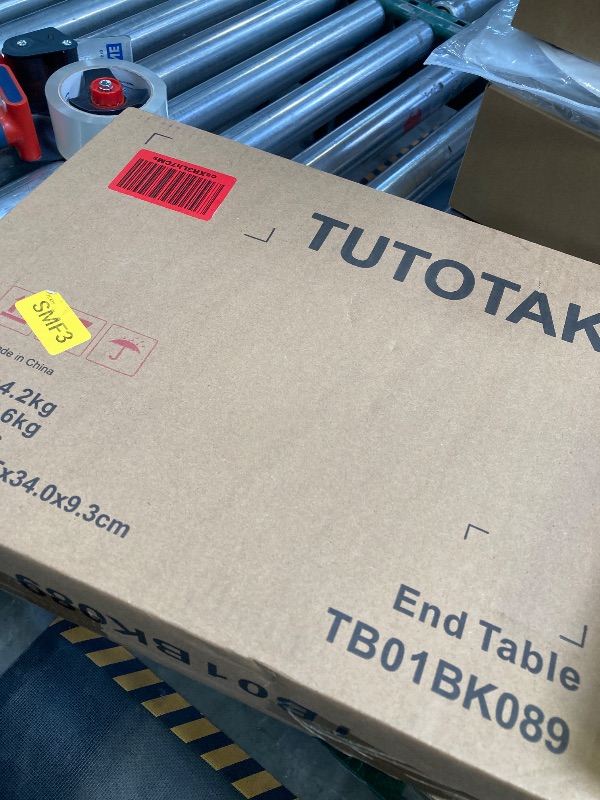Photo 1 of TUTOTAK C Shaped End Table, Large Side Table with Storage Bag, TV Tray Under Couch Table for Livingroom, Bedroom, Black TB01BK089