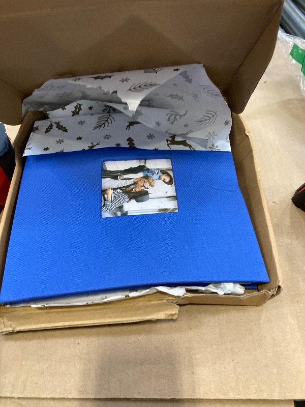 Photo 1 of 1DOT2 Photo Album with Writing Space 50 Pages 4x6 Photos Hold 200 or 5x7 Pictures Hold 100, Linen Cover Small Photo Book Albums with Memo for Anniversary Wedding Baby (Blue)