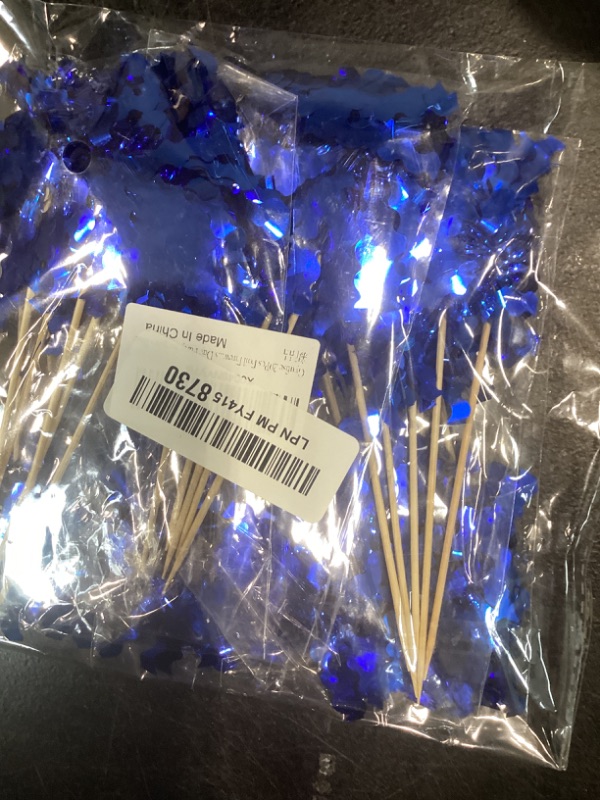 Photo 1 of Gyufise 30Pcs Foil Firework Cupcake Toppers Happy Birthday Cake Toppers Sparkle Tinsel Flower Drink Stirrers Cocktail Food Fruit Toothpicks for Valentine's Day Party Supplies Blue