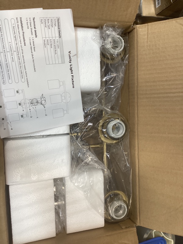 Photo 1 of 3-Light Gold Bathroom Light Fixtures, Modern Bathroom Vanity Light with Clear Glass Shade, Brushed Gold Bath Wall Mount Lights, Wall Lamp for Mirror Kitchen Bedroom Hallway Living Room Hallway