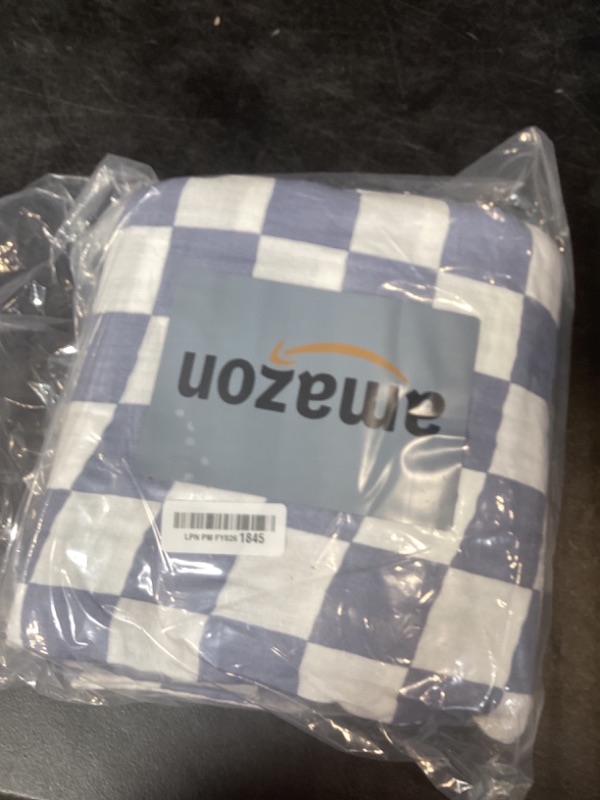 Photo 1 of 6-Layer Gauze Muslin Blanket 100% Cotton Blue Checkerboard Queen Size 90"x90" Cooling Throw Blanket Lightweight Soft and Breathable Cozy Blanket Bed Coverlet Both Sides (Blue Checkerboard, Queen)