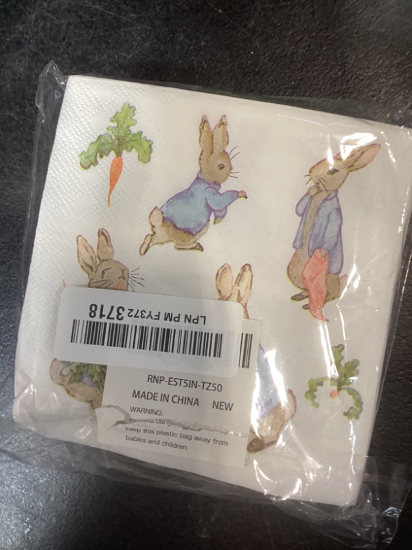 Photo 1 of RUSPEPA 50 Pcs Easter Bunny Napkin Paper, 3 Ply Rabbit and Carrot Design Disposable Cocktail Napkins for Easter Party, Baby Shower, Spring Picnic, Birthday, Farm Theme Table Decor, 5 x 5 Inch