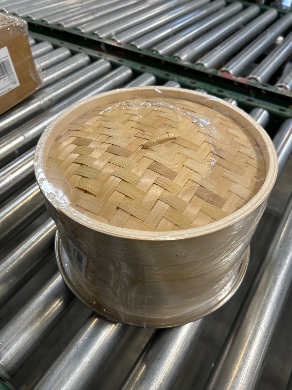 Photo 1 of Bamboo Steamer 2 Tier 10-Inch Steaming Basket, Bun Vegetable Steam, Dumpling Steamer Bamboo Steam Basket, Chopsticks, Reusable Silicone Liner, Ring Adapter, for Chinese Asian Cuisine