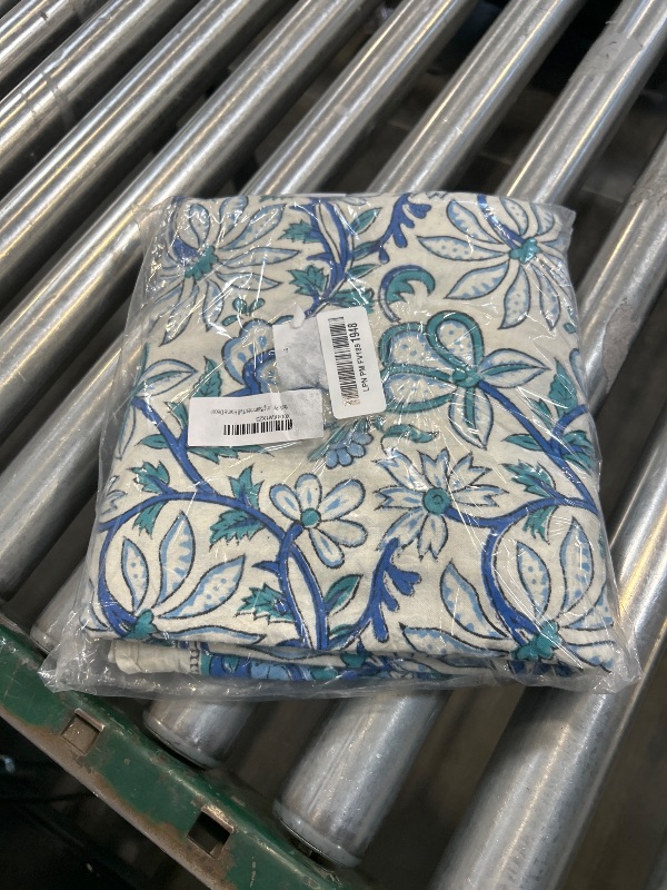 Photo 1 of India Arts Hand Block Print Tablecloth 72x72 Square, 100% Cotton Blue Green Floral Table Cloth for Kitchen Dining Linen, Weddings, Holiday Party, Restaurant, Spring/Summer/Fall Home Decor