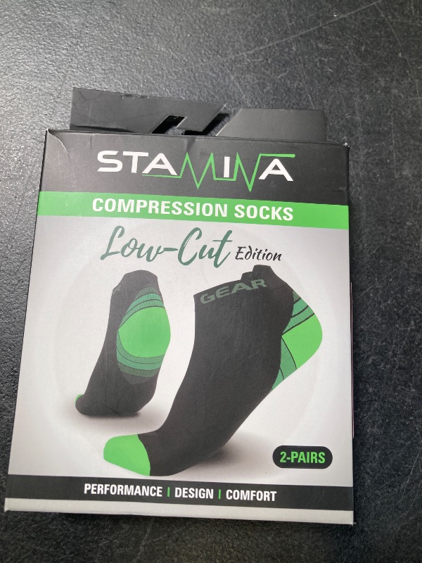 Photo 1 of Physix Gear Short Compression Socks for Men & Women - Best Low Compression Socks Women & Men with Arch Support, Ideal for Running, Plantar Fasciitis comfort, and Swelling - Ankle, Black/Green, L/XL