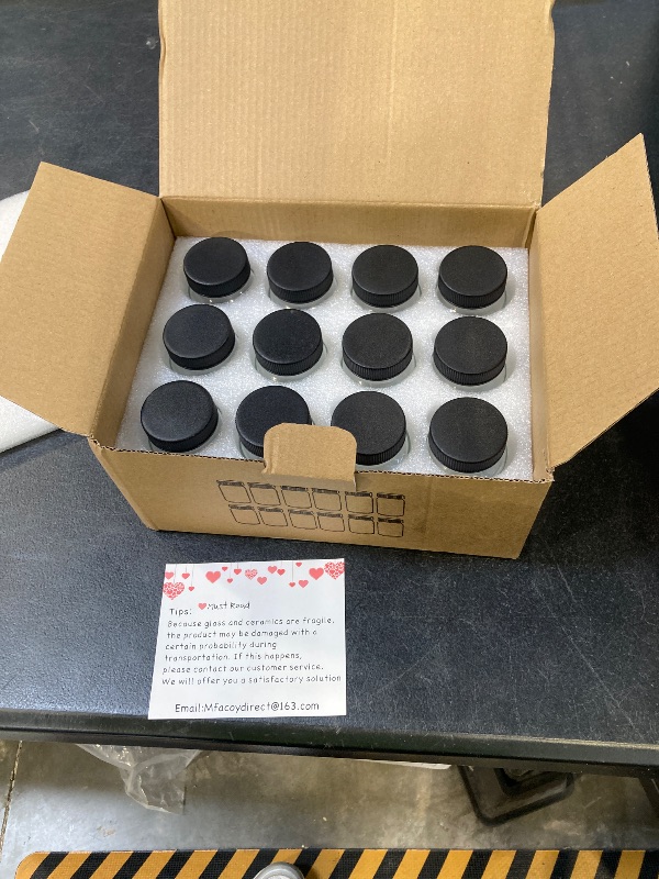 Photo 1 of 12 Pack 2 oz Glass Shot Mini Bottles with Black Lids - Reusable Leakage-Proof Small Clear Jar for Ginger, Wellness Shot, Juice, Sample, Whiskey, Essentials - Wide Mouth Containers, Dishwasher Safe