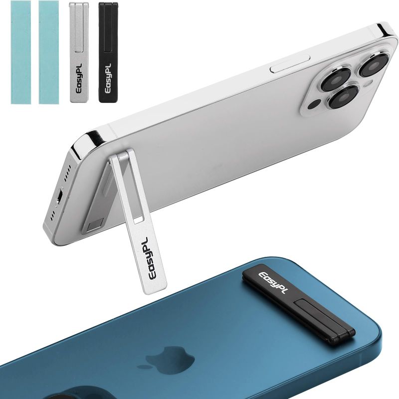 Photo 1 of 2 Pack Cell Phone Kickstand, Vertical and Horizontal Metal Phone Stand for Desk, Black + Silver, Adjustable Angle, Phone Holder for iPhone 16/Plus/Pro/Pro Max, iPhone 15/14/13/12 Samsung Series