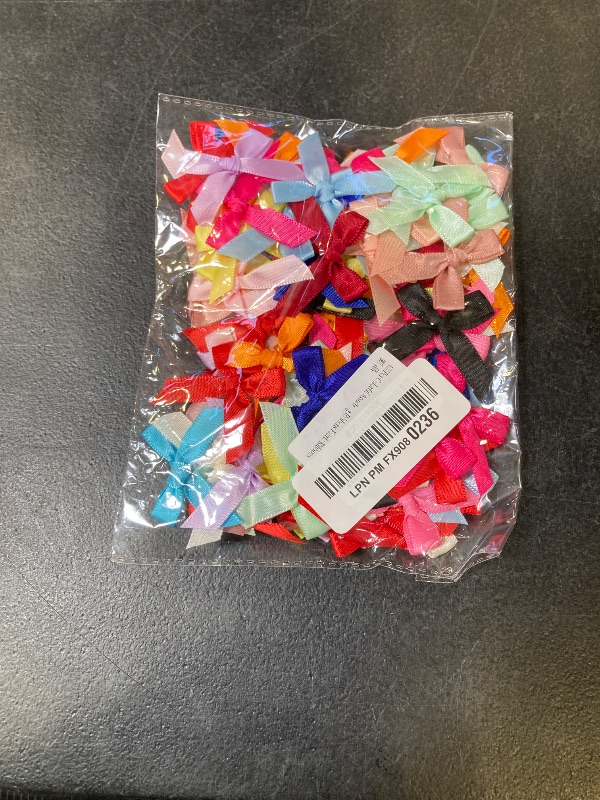 Photo 1 of 100Pcs Colorful Assorted Smallest Satin Ribbon Bows Size 10 mm. Tiny Embellishment Craft Artificial Applique Wedding Ribbons Fabric Ribbons