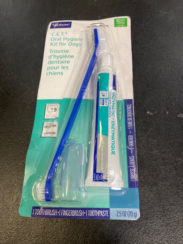 Photo 1 of Virbac C.E.T.® Oral Hygiene Kit for Dogs | Poultry-flavor Toothpaste | Fingerbrush and Pet Toothbrush