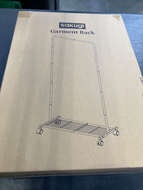 Photo 1 of Sakugi Clothes Rack - Clothing Rack with Storage Mesh Shelf & Casters, Heavy-Duty Metal Clothing Rack for Hanging Clothes, Dresses, Coats, Large Load Capacity, Easy Assembly, Black, 28.0"x16.9"x59.0"