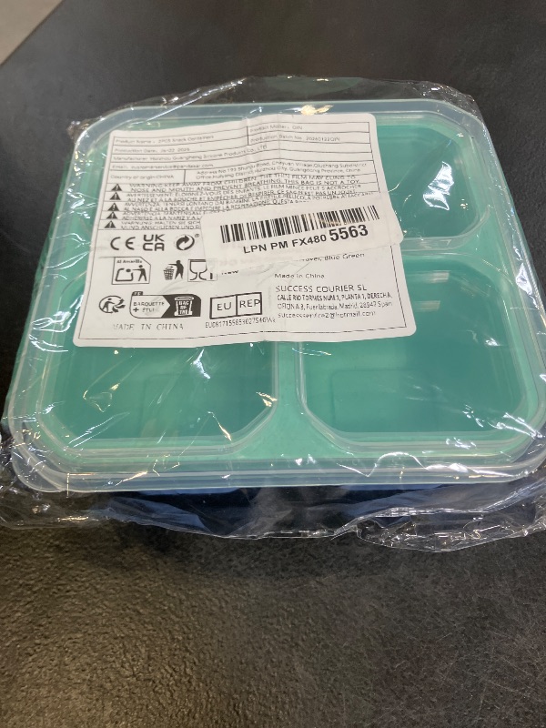 Photo 1 of 2PCS Snack Containers, Divided Bento Lunch Box with Transparent Lids, Reusable Meal for Adult, BPA Free, 4 Compartment Food Storage for People Work Travel, Blue Green