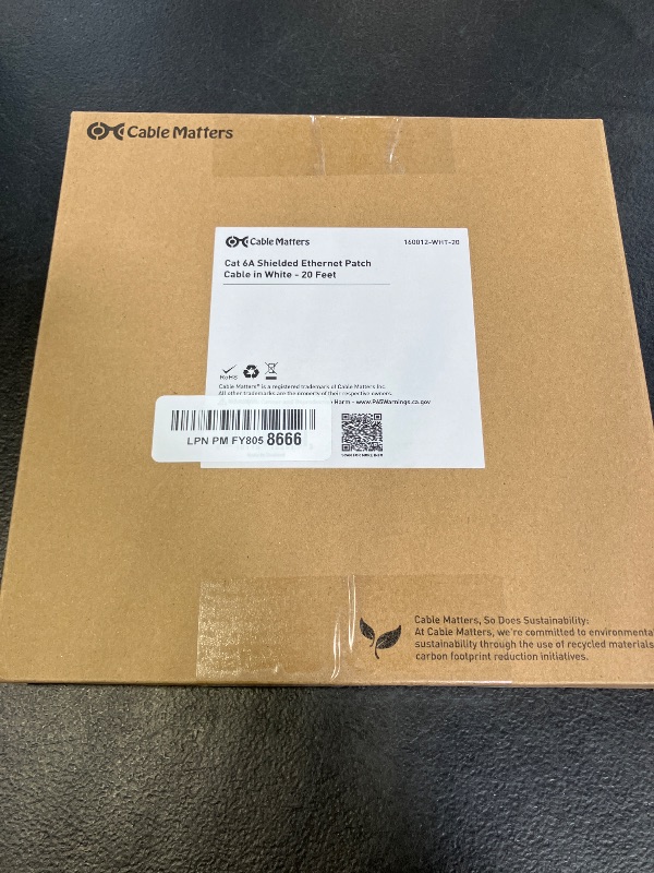 Photo 1 of Cable Matters 10Gbps Snagless Shielded Cat 6A Ethernet Cable - 20ft, Cat 6A Cable, Cat6A Cord, Ethernet Cord, White