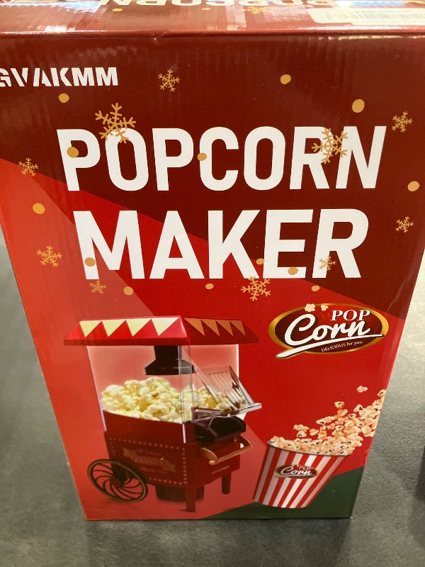 Photo 1 of GVAKMM Popcorn Machine, Hot Air Popcorn Maker Kit Gift Box, Portable Home Popcorn Popper Machine, 10-Cup,Oil-Free,Retro Style,Compact and Cute