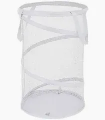 Photo 1 of Foldable Laundry Basket Dirty Clothes Organizer Bathroom Mesh Storage Bag Frame Bucket Laundry Organizers Storage Pouch (White)