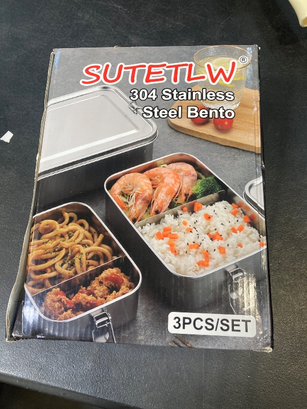 Photo 1 of 304 Stainless Steel Bento Box 3 Pack Stainless Steel Containers With Lids 81oz/47oz/29oz,Leak-Proof & Stackable Storage Stainless Steel Food Storage Containers for Soup Salad Leftover