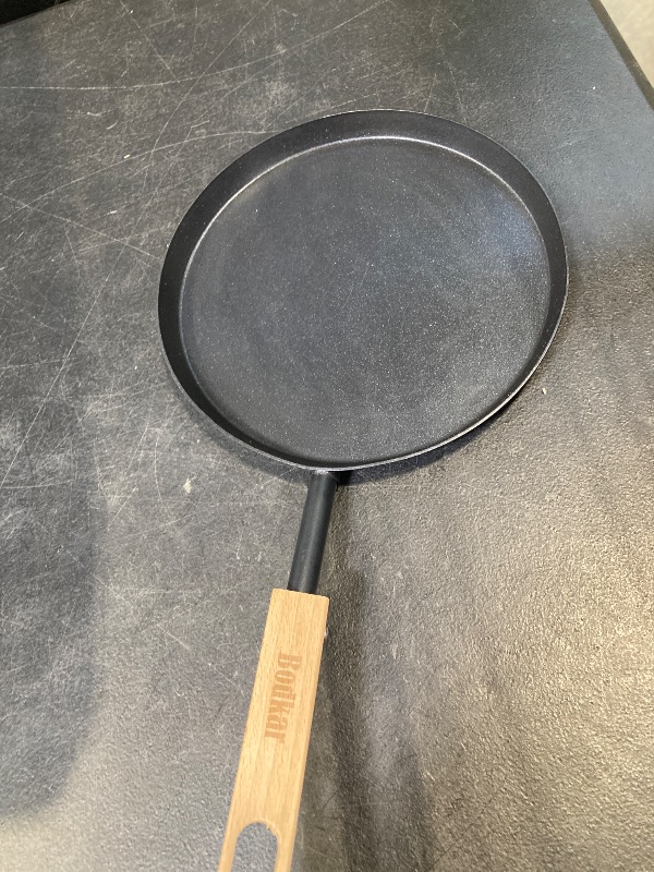 Photo 1 of bodkar Frying Pan Skillet 8-inch Flat Griddle Pan, Lightweight Small Grill Pan with Wooden Handle for Camping Indoor Outdoor Cooking