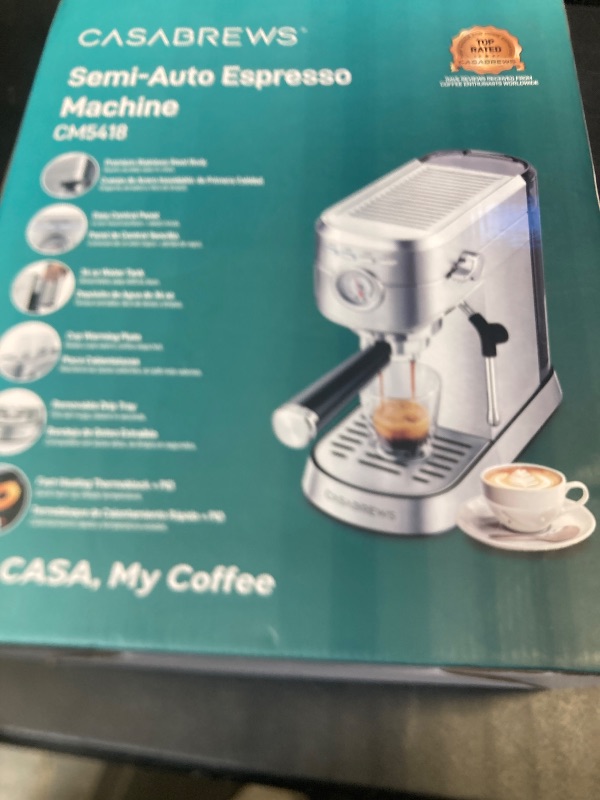 Photo 1 of CASABREWS CM5418 Espresso Machine 20 Bar, Compact Espresso Maker with Steam Milk Frother, Stainless Steel Coffee Machine with 34oz Removable Water Tank for Cappuccino, Small Latte Machine, Silver