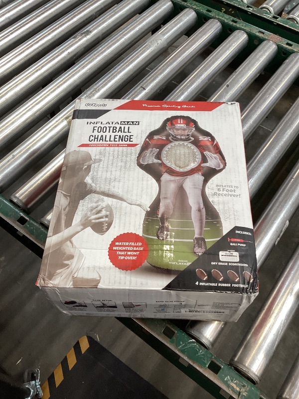 Photo 1 of GoSports Inflataman Football Challenge - Includes 4 Rubber Footballs, Ball Pump, and Scoreboard - Inflatable Receiver Touchdown Toss Game