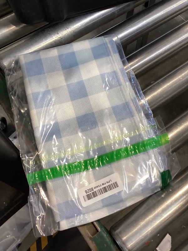 Photo 1 of Buxiuer Dusty Blue Gingham Table Runner Light Blue Checkered Boy Girl Baby Shower Birthday Party Decoration Home Dining Kitchen Island Decor (13" x 90")
