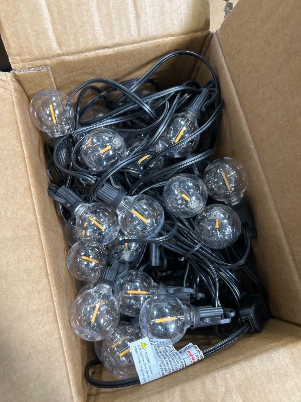 Photo 1 of Outdoor String Lights – 50ft Connectable Patio Lights with 52 G40 LED Plastic Bulbs (2 Spare) Outside Vintage Hanging Light for Backyard Bistro Balcony Porch Party Wedding, E12, 2200K, Black