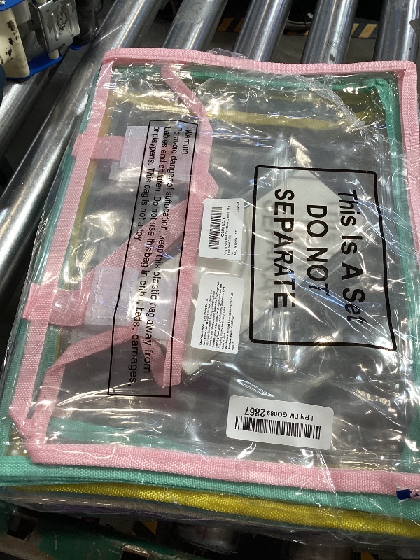 View 2 of Teling 12 Pack Thick Clear Book Pouches with Blank Name Tags and Handles Book Baggies Bags Bins Organizer for School Classroom Library Pockets Students (14 x 11 Inch,Pastel Color)