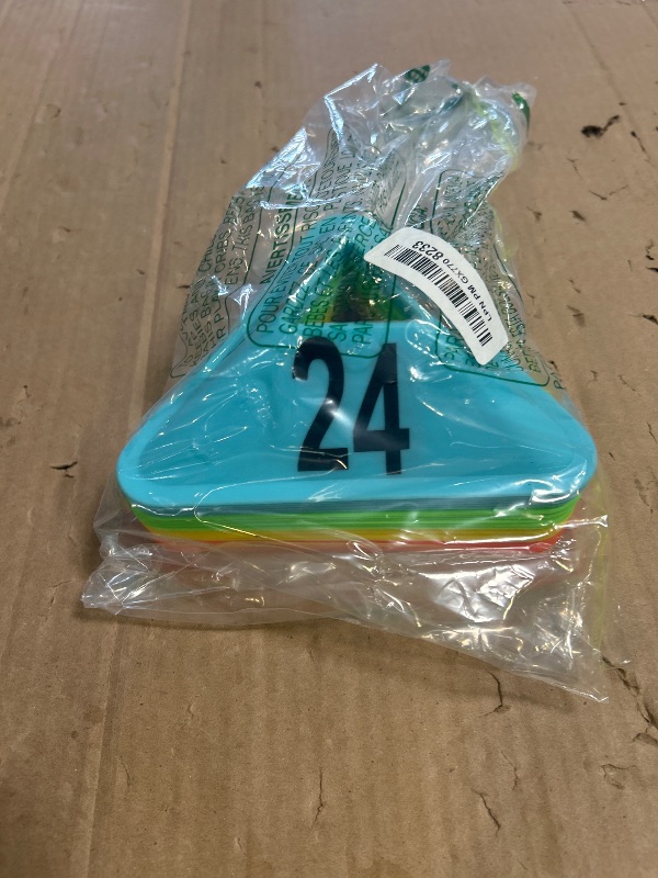 Photo 1 of Cindeer 24 Pack Sports Cones with Numbered Soccer Plastic Traffic Cones Modern Sport Training Marker(Yellow, Orange, Red, Green, Blue)