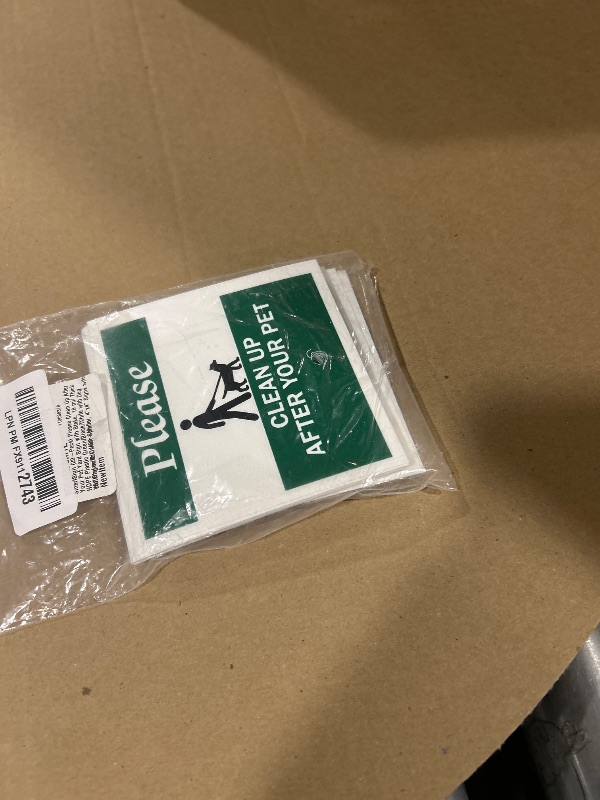 Photo 1 of SmartSign (20-Pack) Please Clean Up After Your Pet Yard Sign with Stake, 16 mil Thick HDPE Plastic Green/Black/White with Dog Walking with Owner Symbol, 4"x4" Signs with 16" Stakes Kit, USA-Made